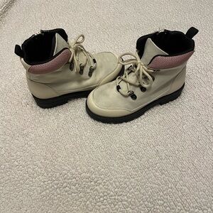 Kids Cream and Pink Boots. Girl size 1